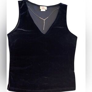 Vintage 90s y2k black velvet rhinestone detail sleeveless party top grunge glam